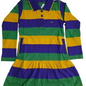 Girls Mardi Gras Classic Dress Purple Green Gold 3T 4T Adjustable Sleeves Pocket